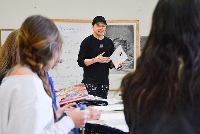 In this April 2023 file photo, Gallup artist Eric-Paul Riege, an alum of UNM-Gallup, leads a workshop for students in the art lab inside Gurley Hall. The art lab would be renovated if voters approve GO Bond 3 during the 2024 General Election.