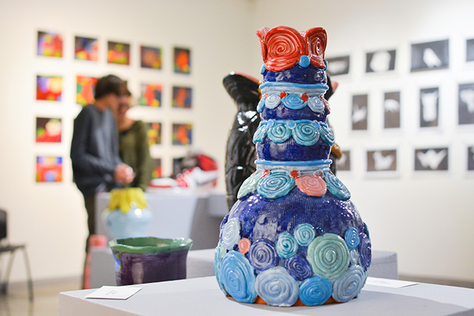 In this December 2023 file photo, patrons view the student art on display in the Ingham Chapman Gallery inside Gurley Hall at The University of New Mexico-Gallup campus.