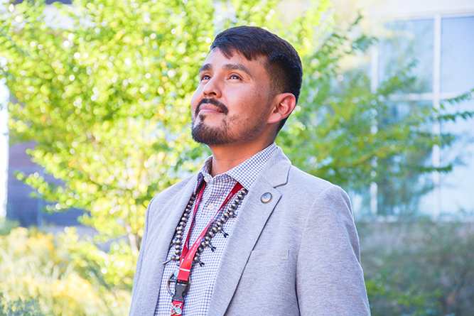 Kevin Capitan, 39, of Tohatchi, is currently enrolled at the UNM main campus in Albuquerque as he pursues a Bachelor of Science in elementary education.